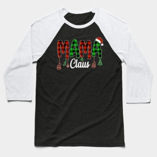 Mama Claus Red Green Plaid Design Baseball T-Shirt